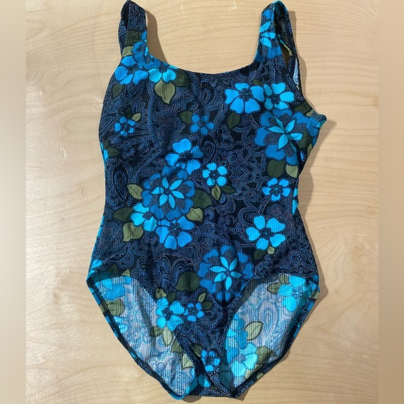 Catalina Floral Blue and Green Swimsuit 1X (16W) (NB) - Picture 2 of 7